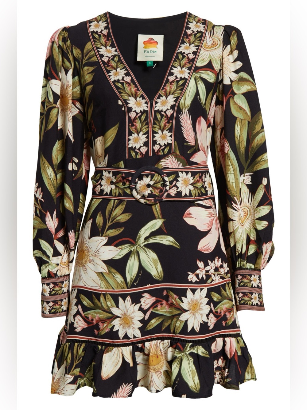 FARM Rio Surreal Flowers Long Sleeve Mini Dress Medium - Picture 2 of 11